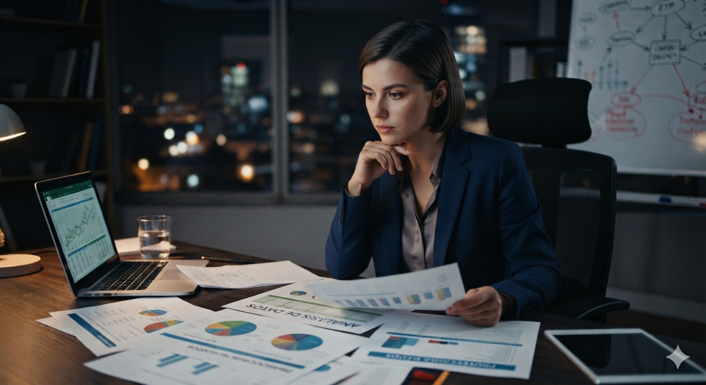 Gerente D3Apps revisando indicadores de su negocio